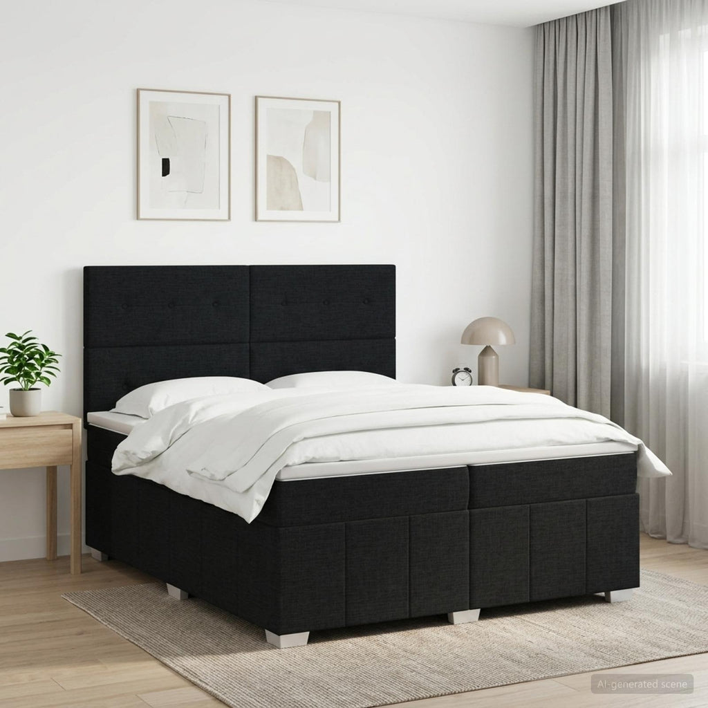 vidaXL Łóżko kontynentalne z materacem Czarny 200 x 200 cm tkanina