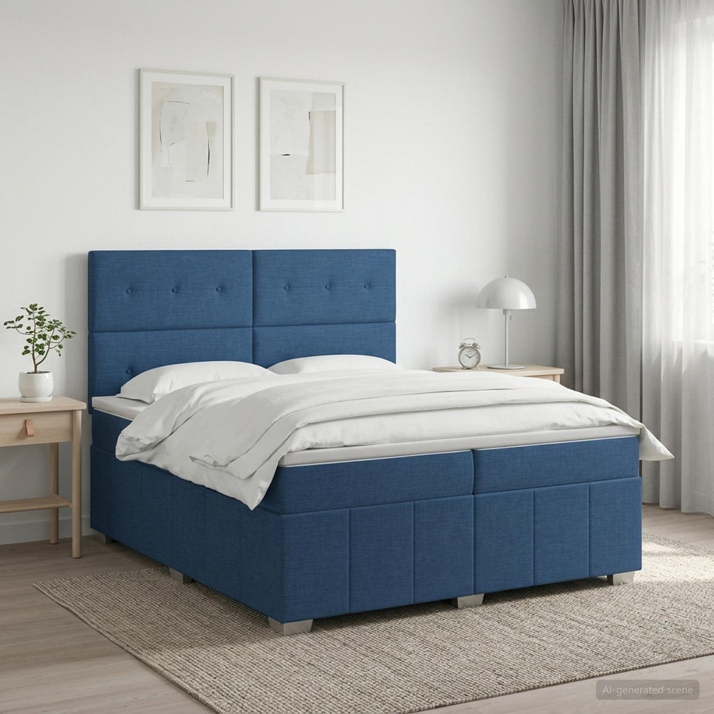 vidaXL Łóżko kontynentalne z materacem niebieski 200 x 200 cm tkanina