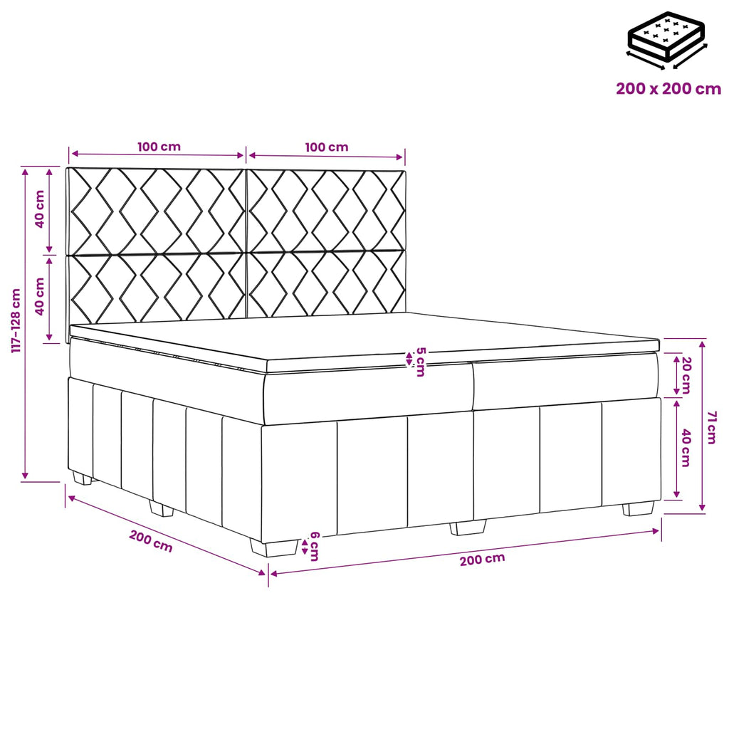 vidaXL Łóżko kontynentalne z materacem ciemnoszary 200 x 200 cm