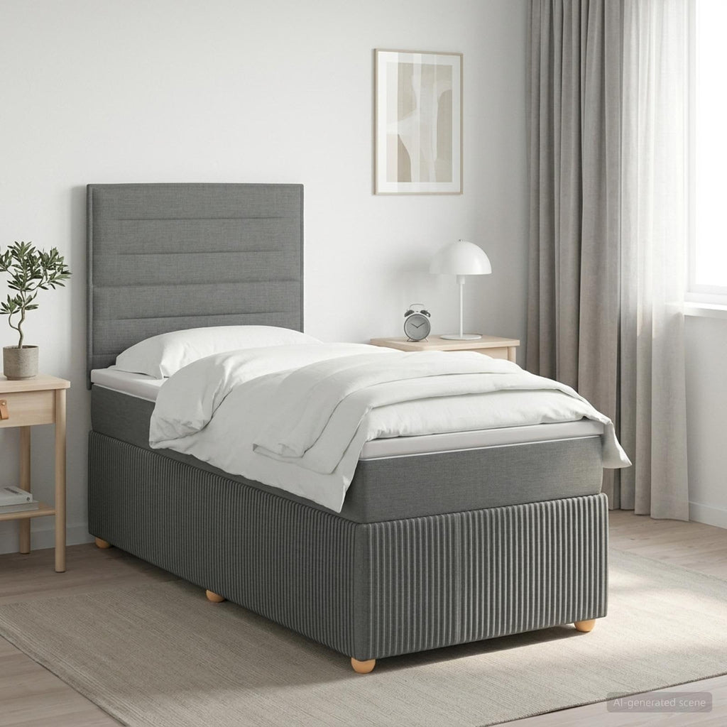 vidaXL Łóżko kontynentalne z materacem ciemnoszary 90 x 200 cm tkanina
