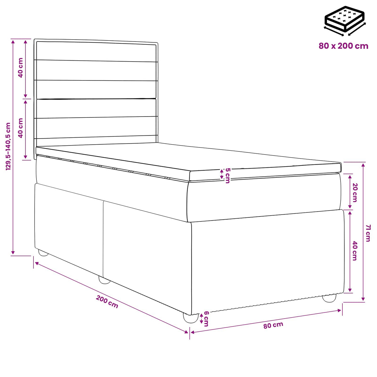 vidaXL Łóżko kontynentalne z materacem kremowy 80 x 200 cm tkanina