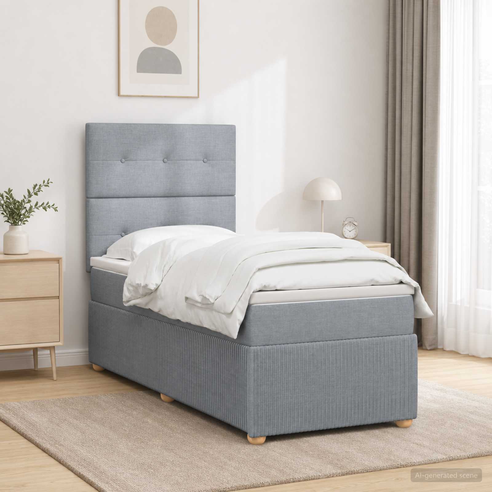 vidaXL Łóżko kontynentalne z materacem jasnoszary 100 x 200 cm tkanina