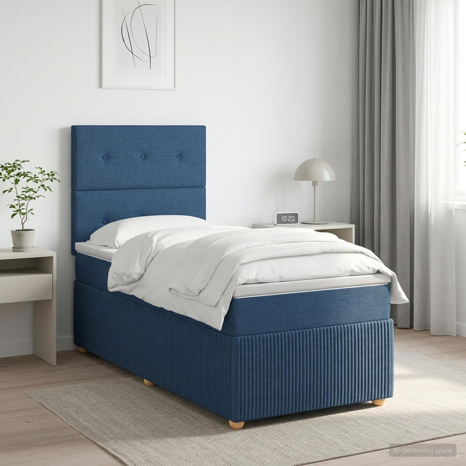 vidaXL Łóżko kontynentalne z materacem niebieski 90 x 190 cm tkanina