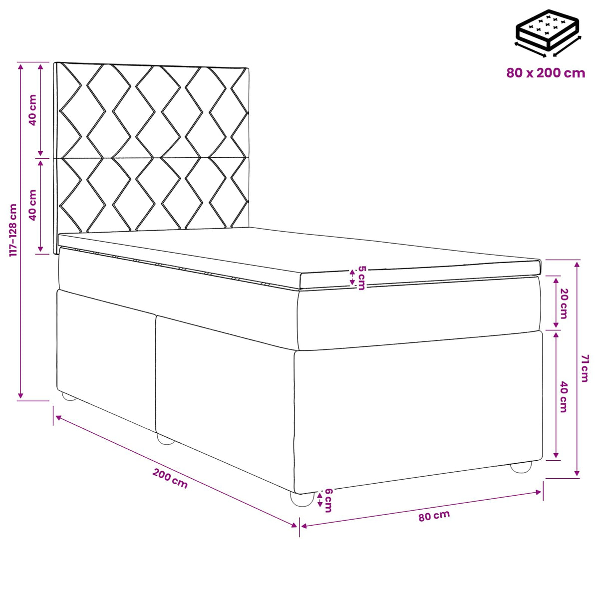 vidaXL Łóżko kontynentalne z materacem jasnoszary 80 x 200 cm tkanina