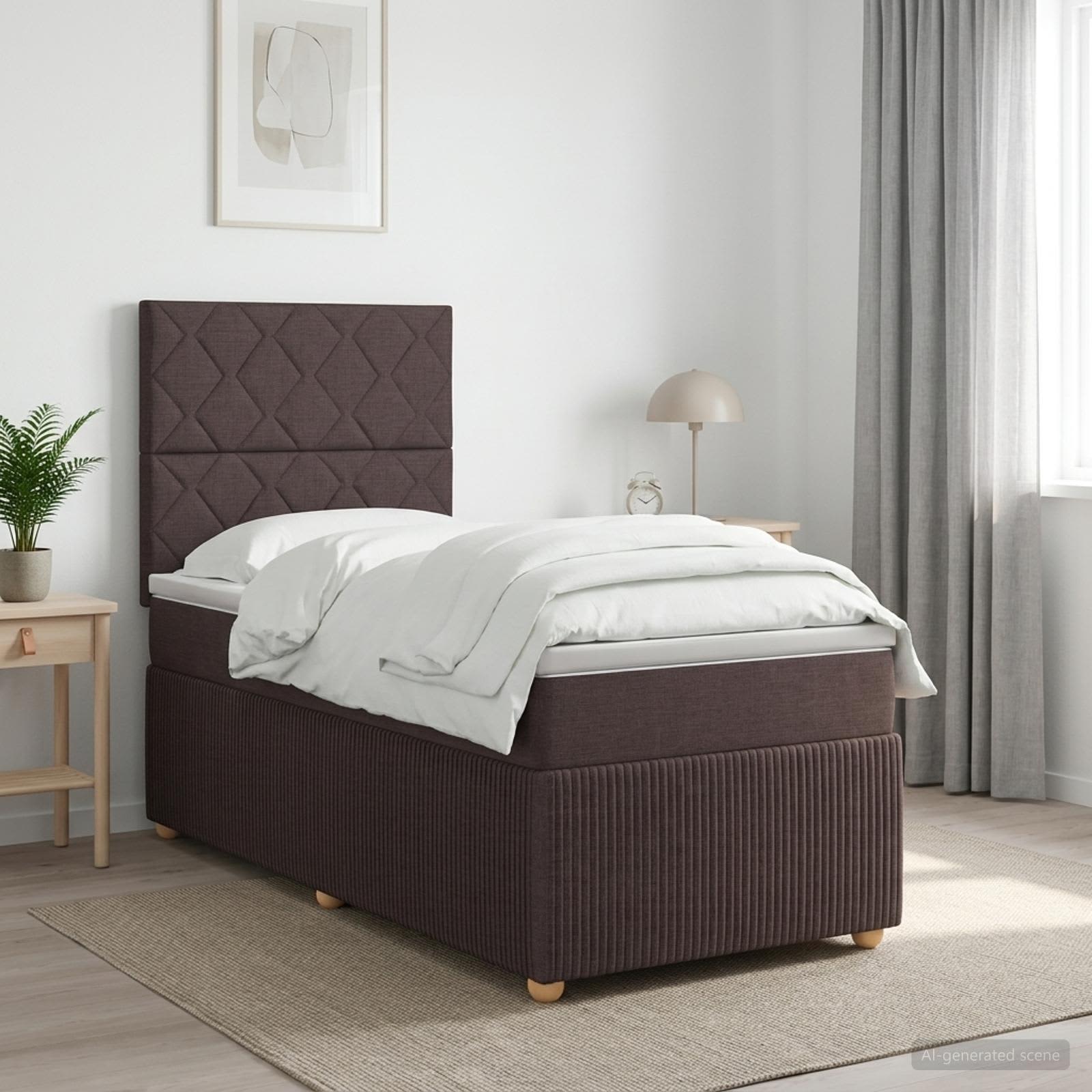 vidaXL Łóżko kontynentalne z materacem Ciemny brąz 90 x 190 cm tkanina