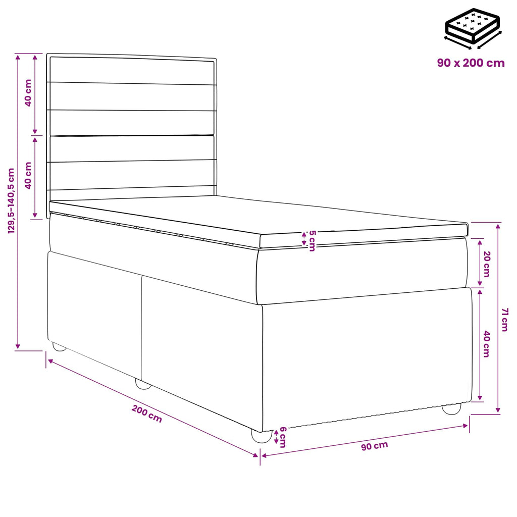 vidaXL Łóżko kontynentalne z materacem Ciemnoszary 90 x 200 cm tkanina