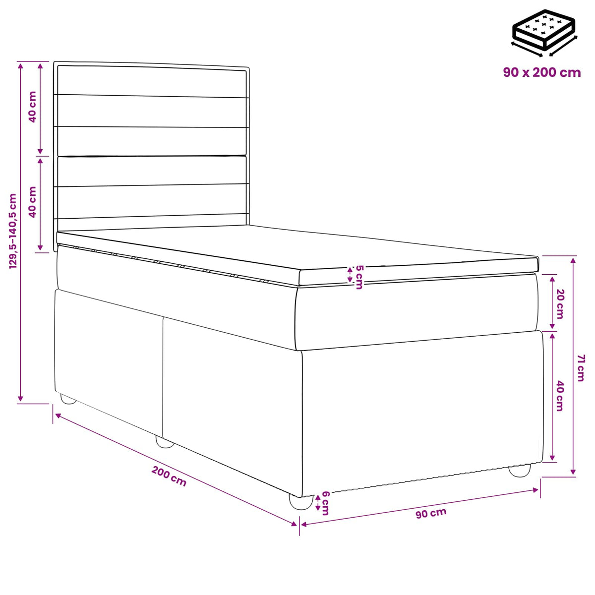 vidaXL Łóżko kontynentalne z materacem Ciemnoszary 90 x 200 cm tkanina