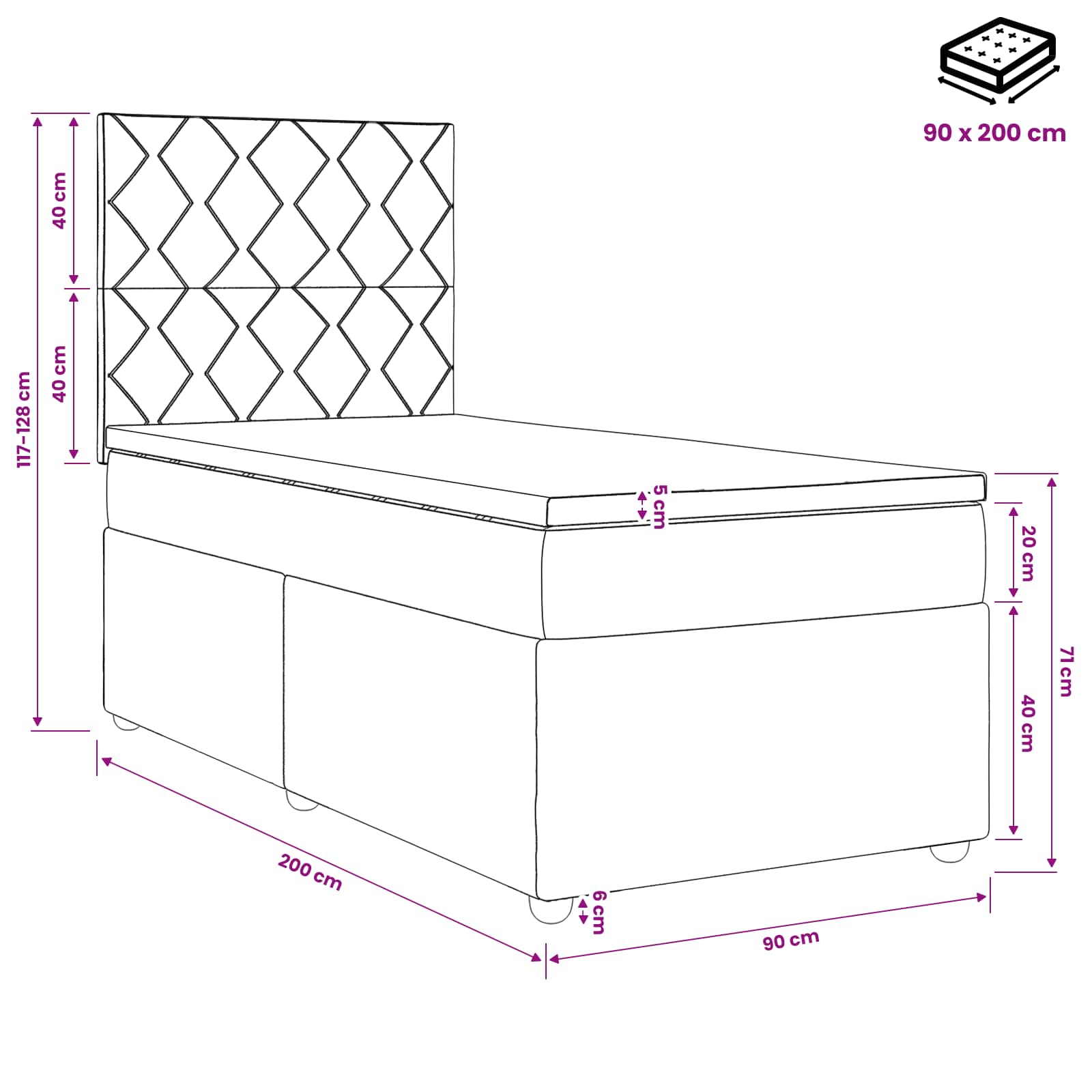 vidaXL Łóżko kontynentalne z materacem niebieski 90 x 200 cm tkanina