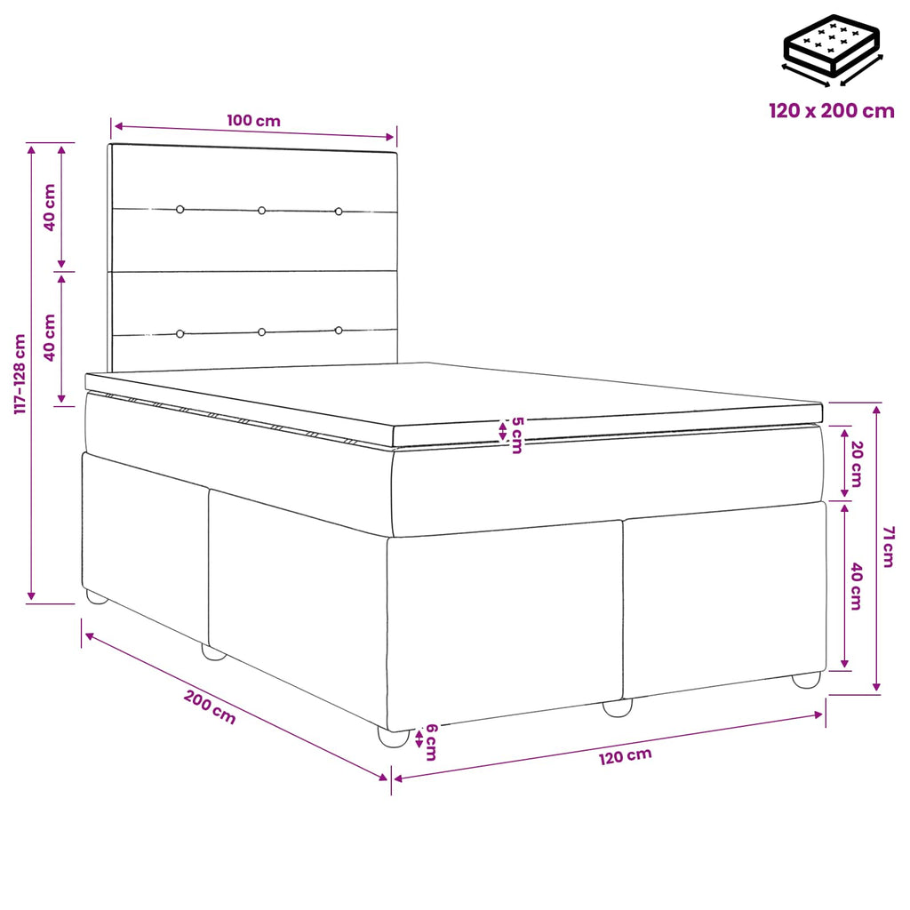 vidaXL Łóżko kontynentalne z materacem jasnoszary 120 x 200 cm tkanina