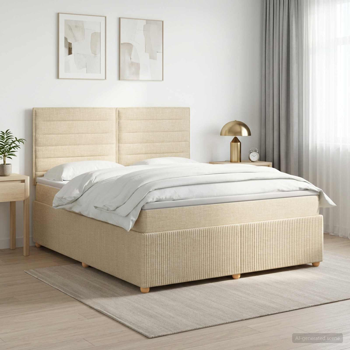 vidaXL Łóżko kontynentalne z materacem kremowy 140 x 190 cm tkanina
