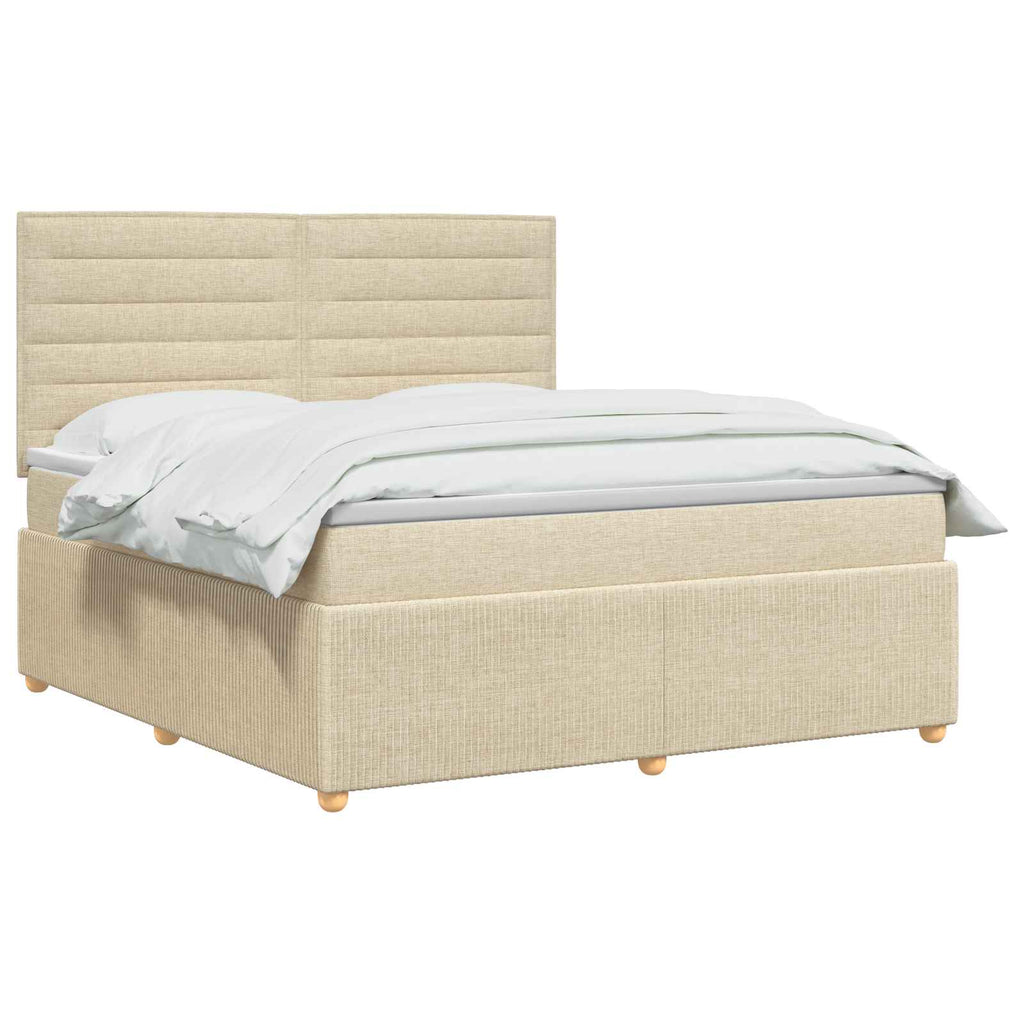 vidaXL Łóżko kontynentalne z materacem kremowy 180 x 200 cm tkanina