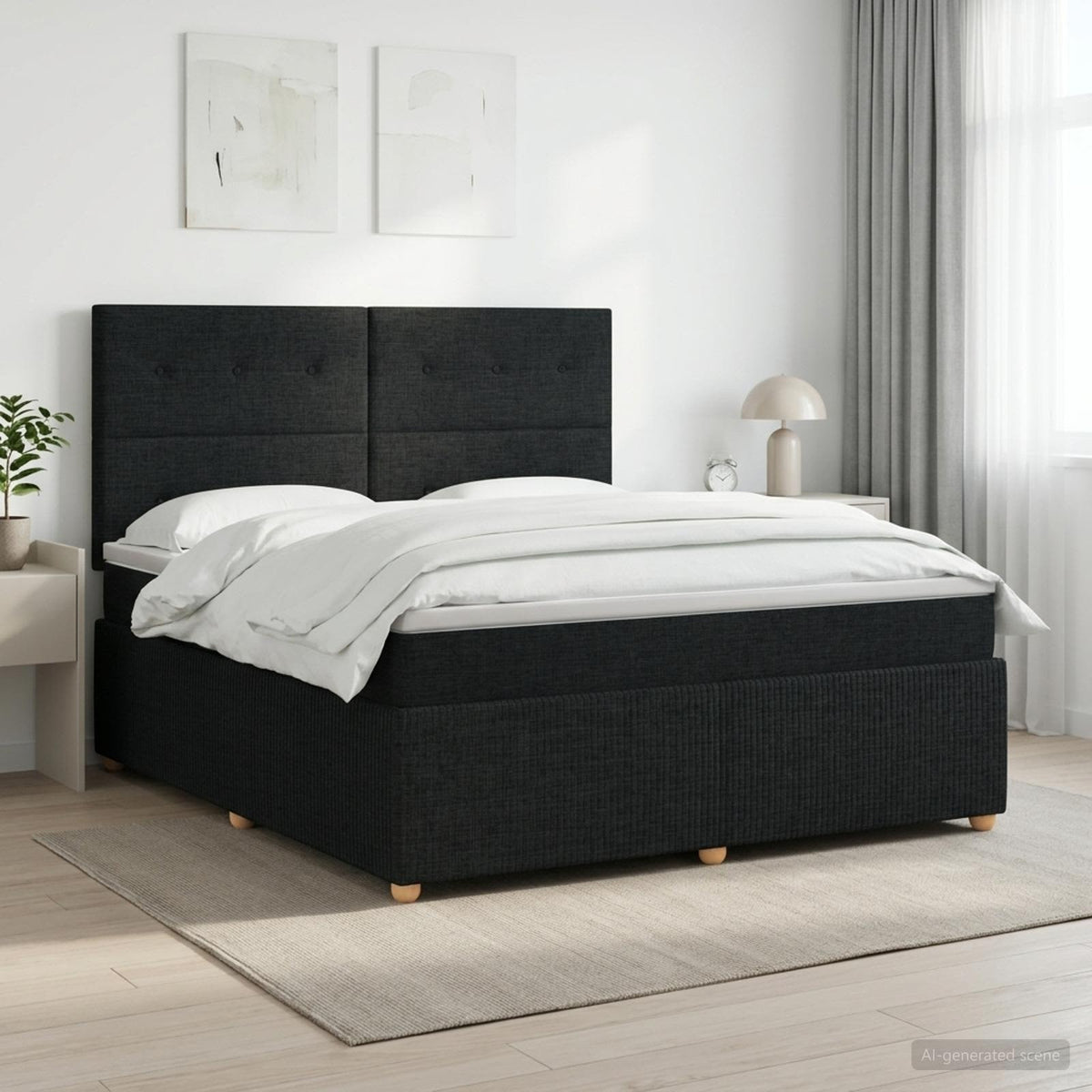 vidaXL Łóżko kontynentalne z materacem Czarny 140 x 190 cm tkanina