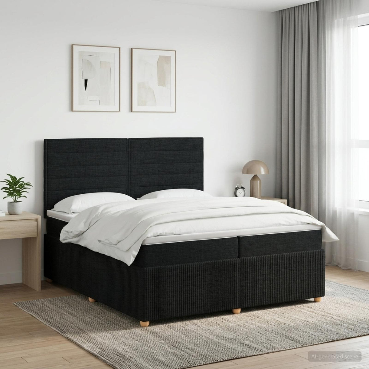 vidaXL Łóżko kontynentalne z materacem Czarny 200 x 200 cm tkanina