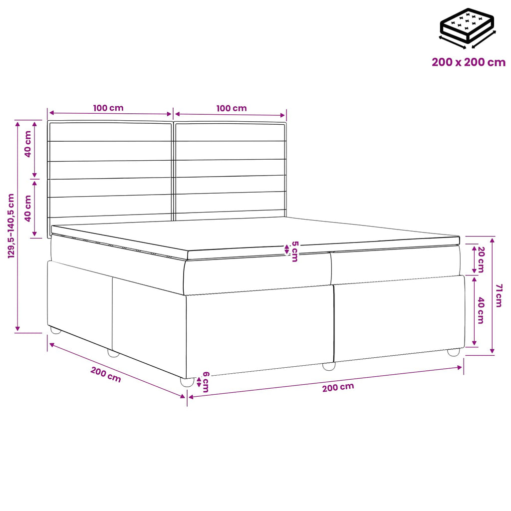 vidaXL Łóżko kontynentalne z materacem kremowy 200 x 200 cm tkanina
