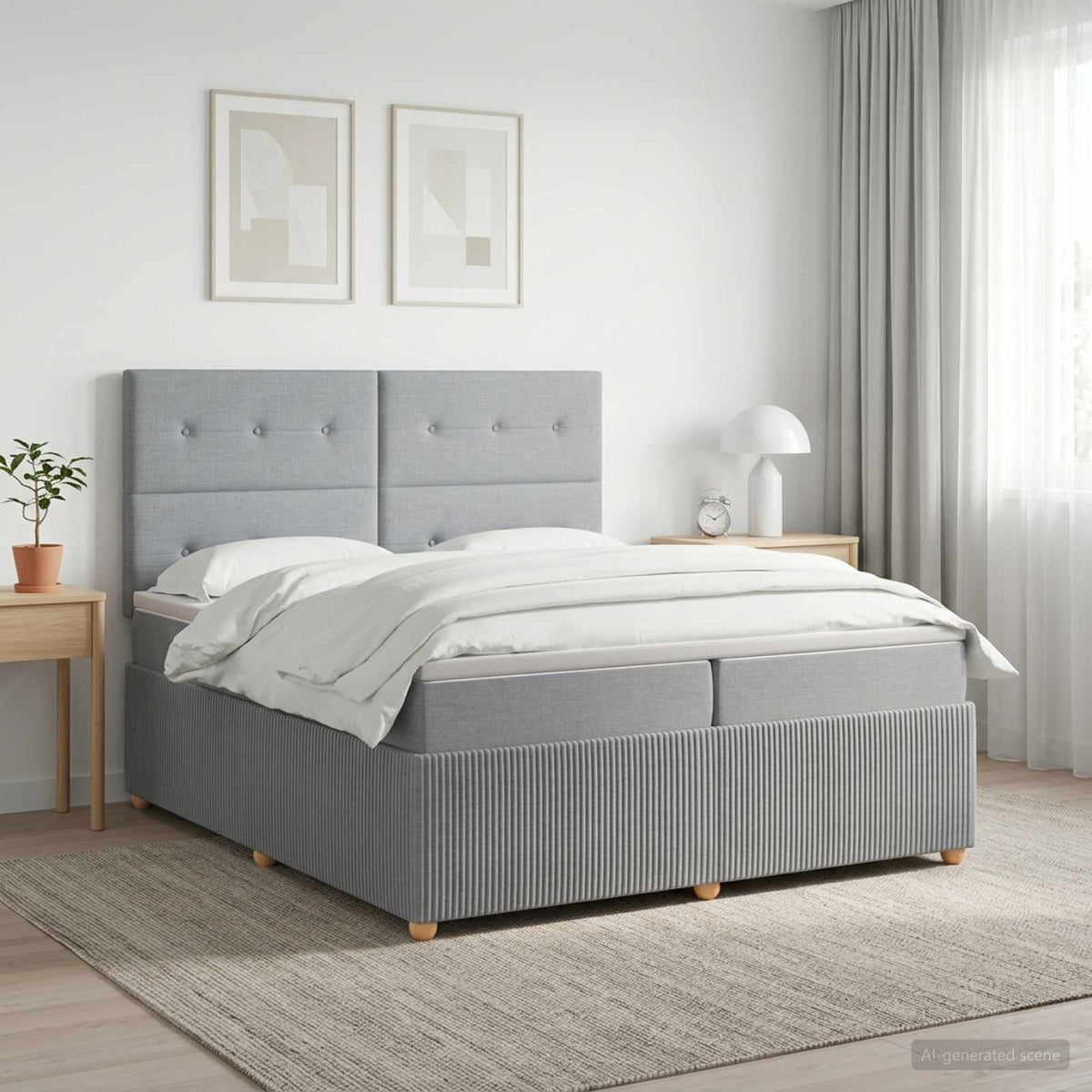 vidaXL Łóżko kontynentalne z materacem jasnoszary 200 x 200 cm tkanina