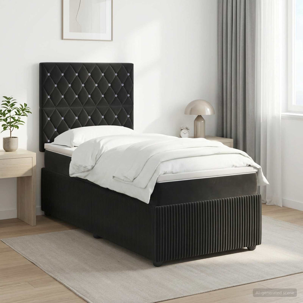vidaXL Łóżko kontynentalne z materacem Czarny 90 x 190 cm Welur