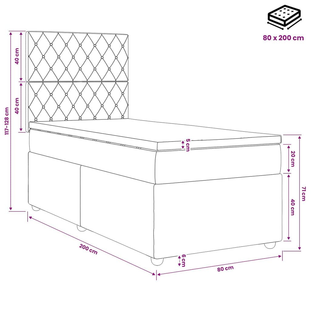 vidaXL Łóżko kontynentalne z materacem Czarny 80 x 200 cm Welur