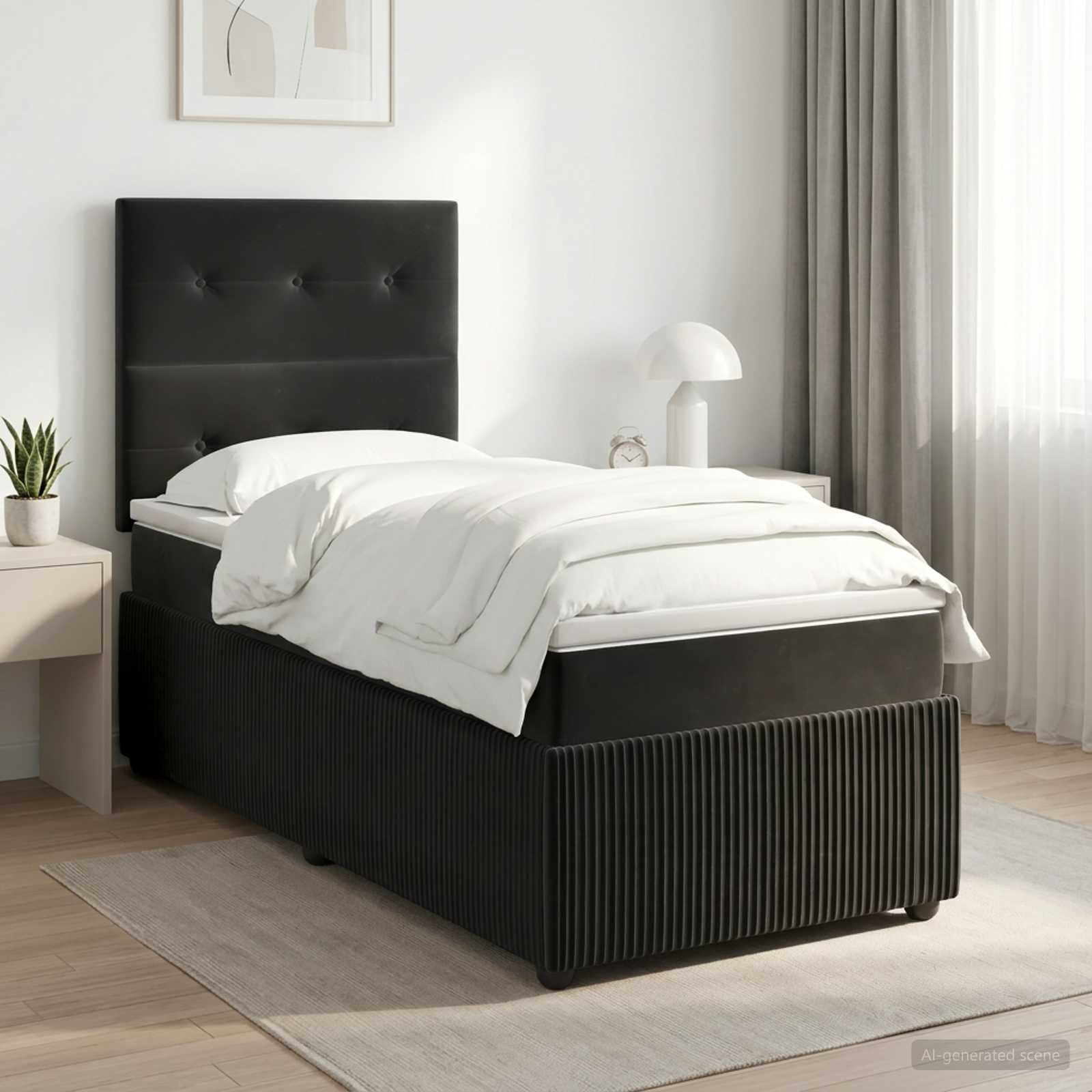 vidaXL Łóżko kontynentalne z materacem Czarny 80 x 200 cm Welur