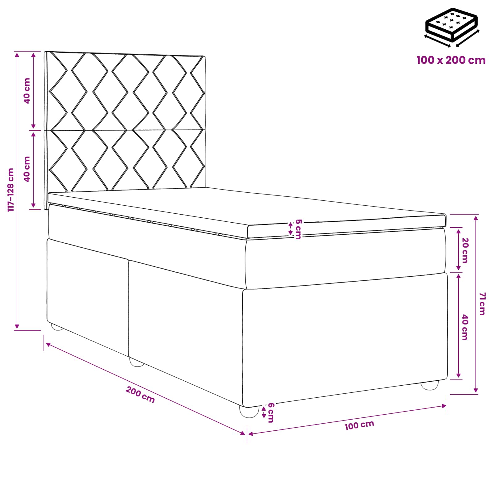 vidaXL Łóżko kontynentalne z materacem Ciemnozielony 100 x 200 cm