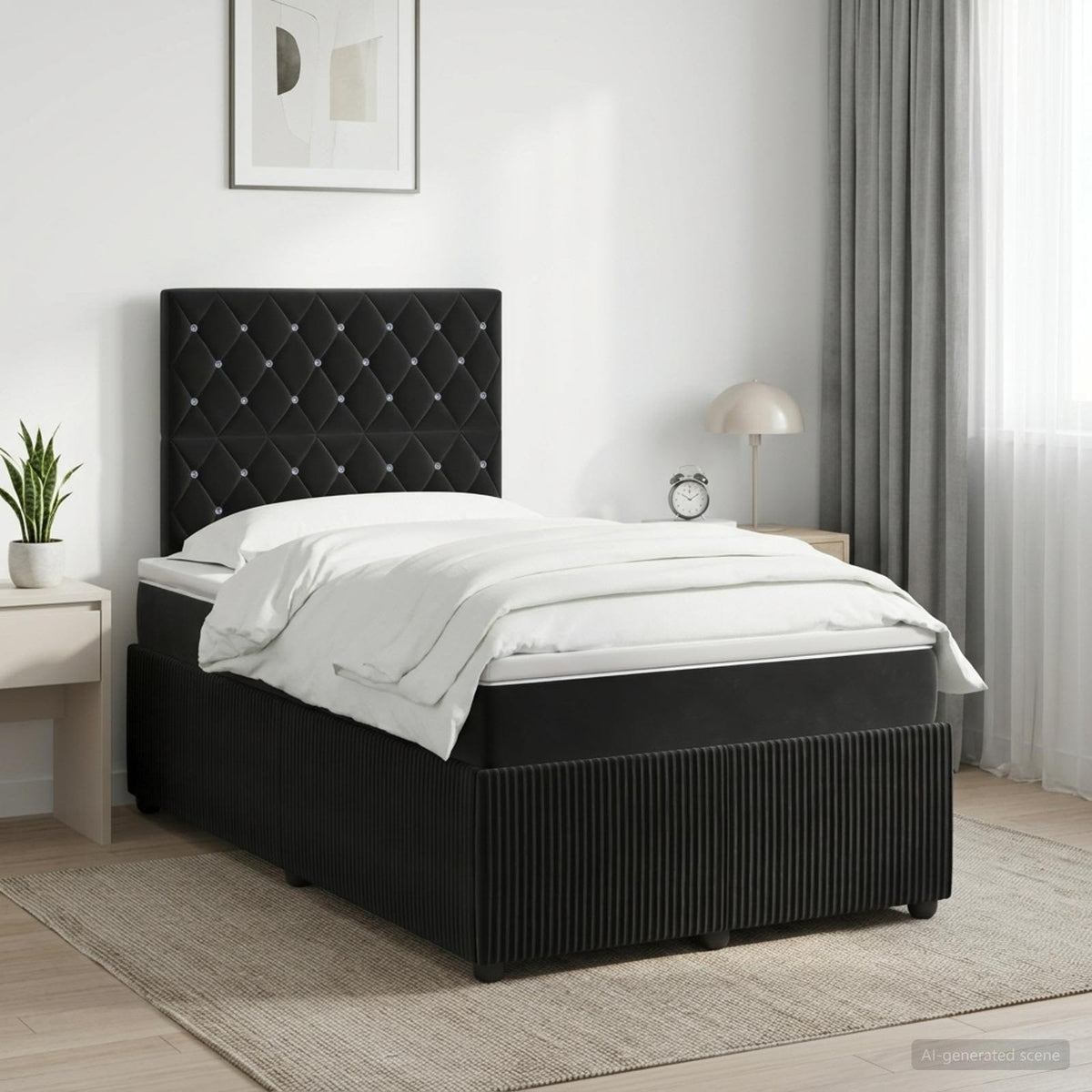 vidaXL Łóżko kontynentalne z materacem Czarny 120 x 190 cm Welur