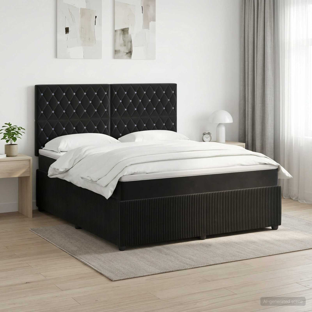 vidaXL Łóżko kontynentalne z materacem Czarny 140 x 200 cm Welur