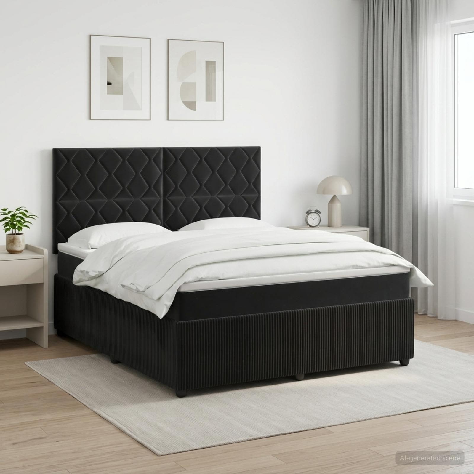 vidaXL Łóżko kontynentalne z materacem Czarny 140 x 190 cm Welur