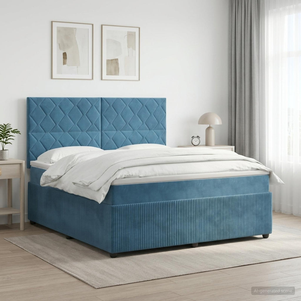 vidaXL Łóżko kontynentalne z materacem niebieski 140 x 190 cm Welur