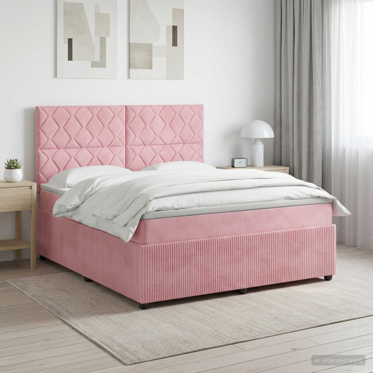 vidaXL Łóżko kontynentalne z materacem różowy 140 x 190 cm Welur