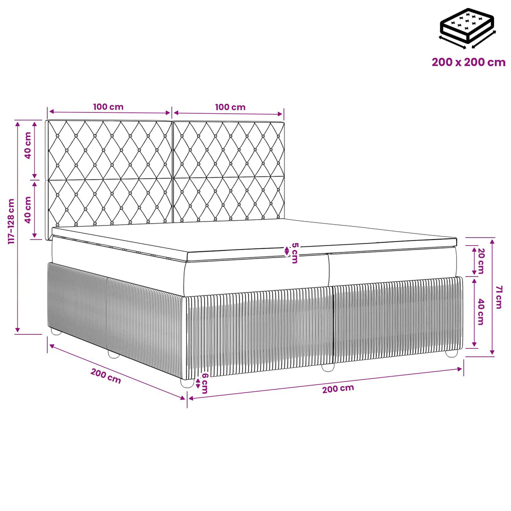 vidaXL Łóżko kontynentalne z materacem jasnoszary 200 x 200 cm Welur