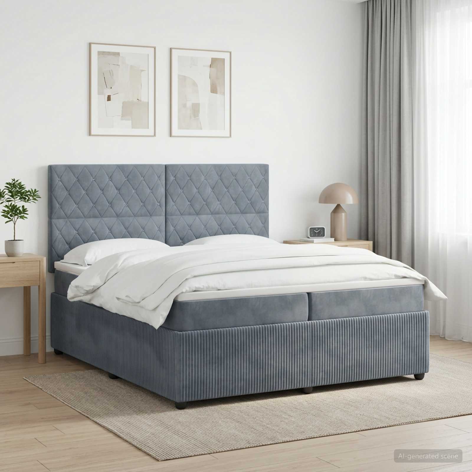 vidaXL Łóżko kontynentalne z materacem ciemnoszary 200 x 200 cm Welur