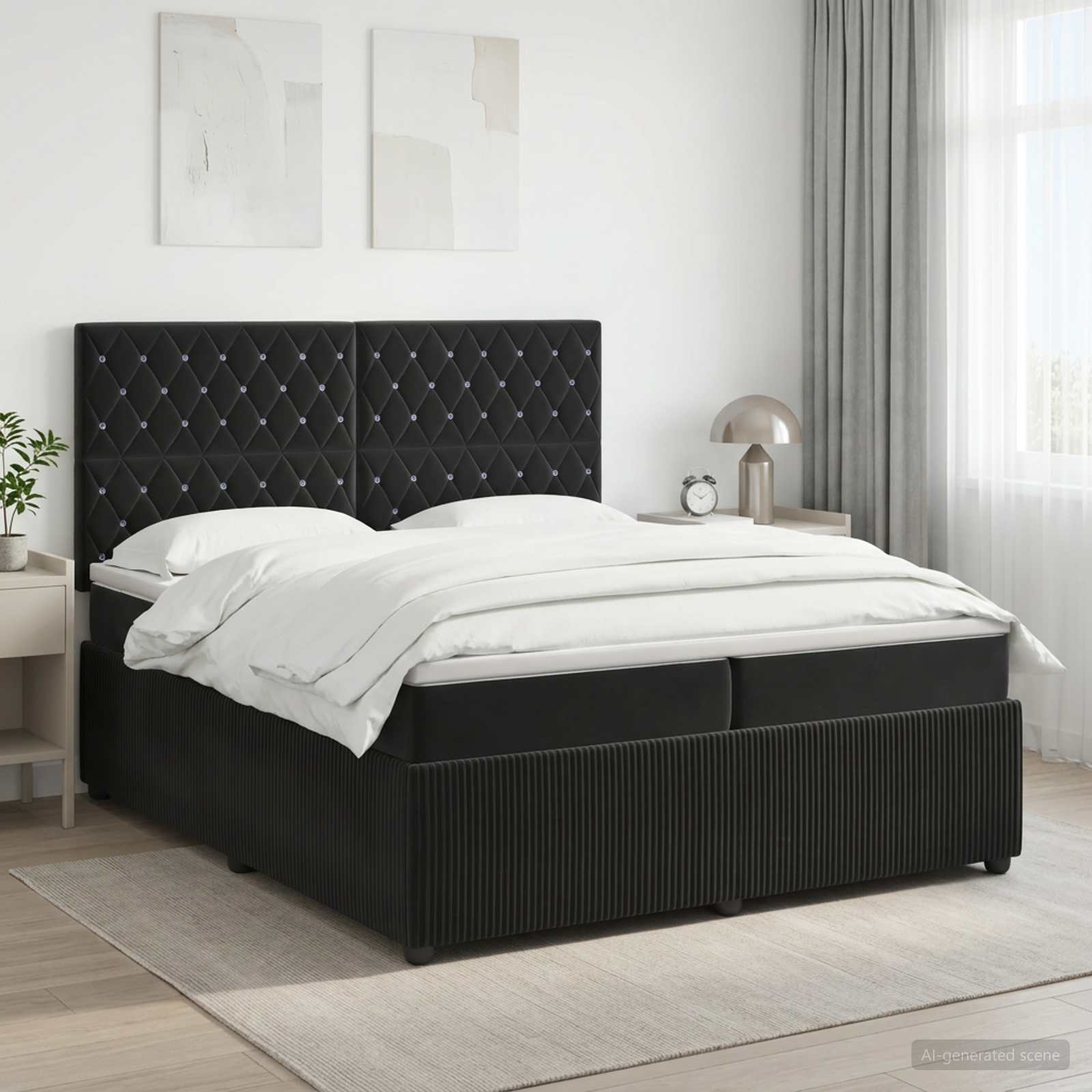 vidaXL Łóżko kontynentalne z materacem Czarny 200 x 200 cm Welur