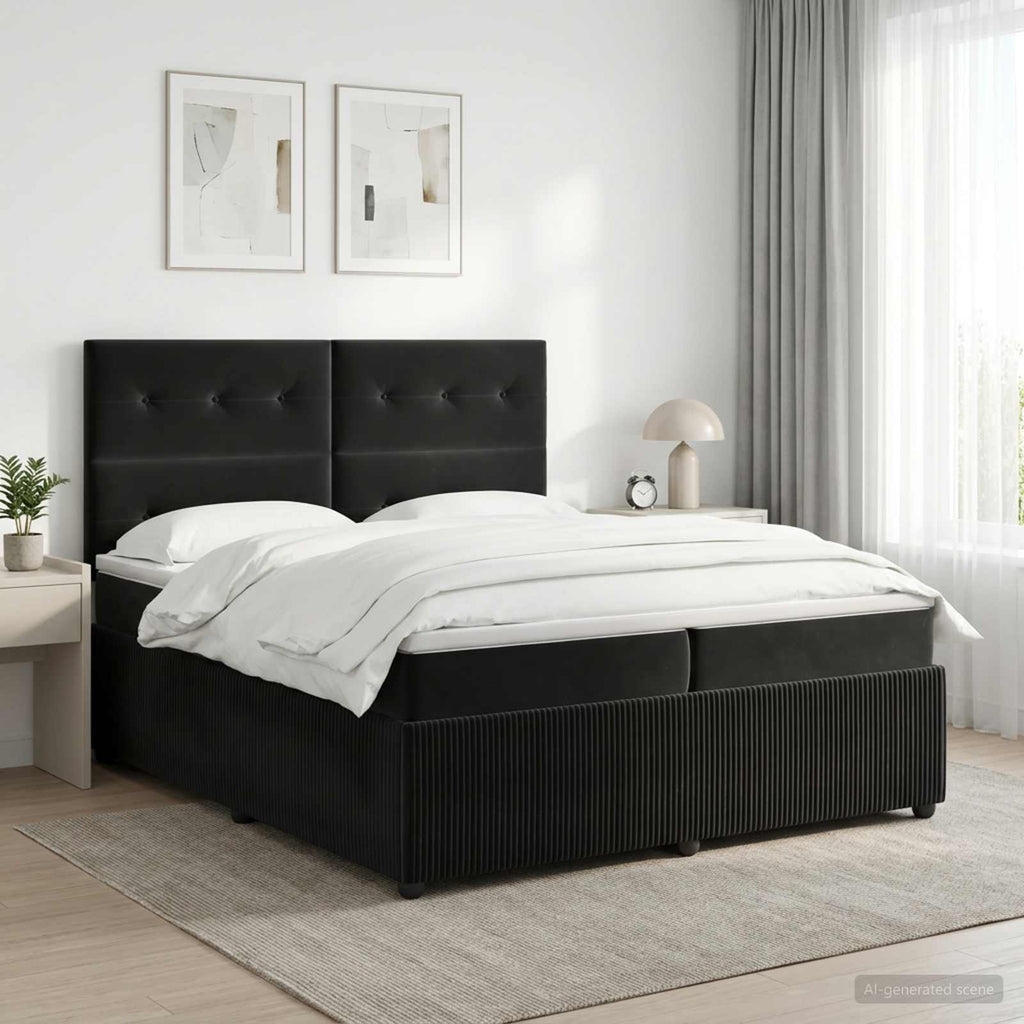 vidaXL Łóżko kontynentalne z materacem Czarny 200 x 200 cm Welur