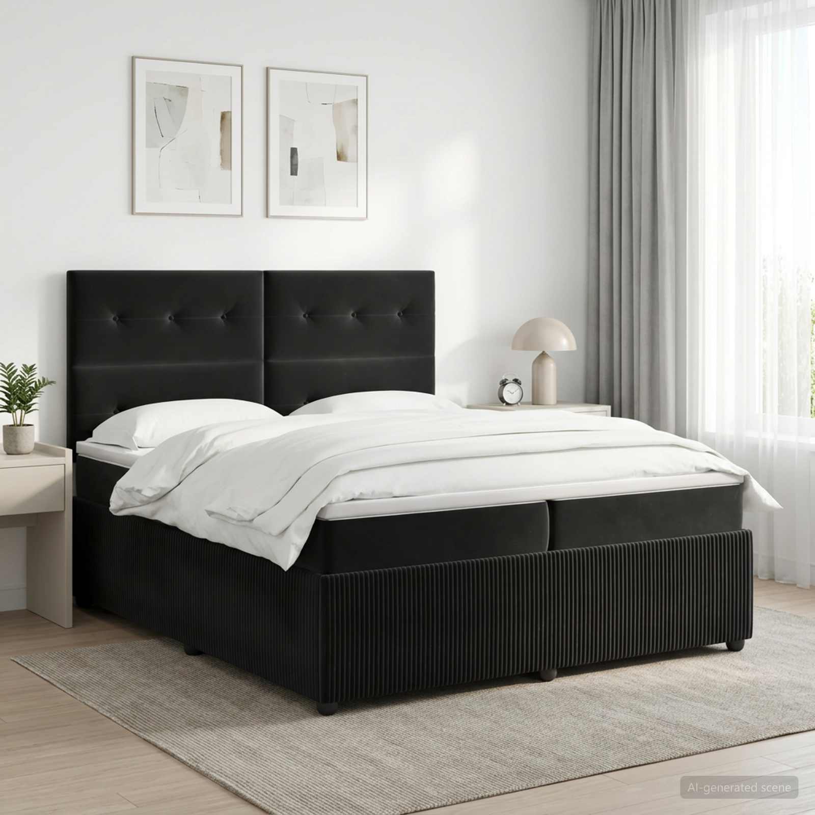 vidaXL Łóżko kontynentalne z materacem Czarny 200 x 200 cm Welur