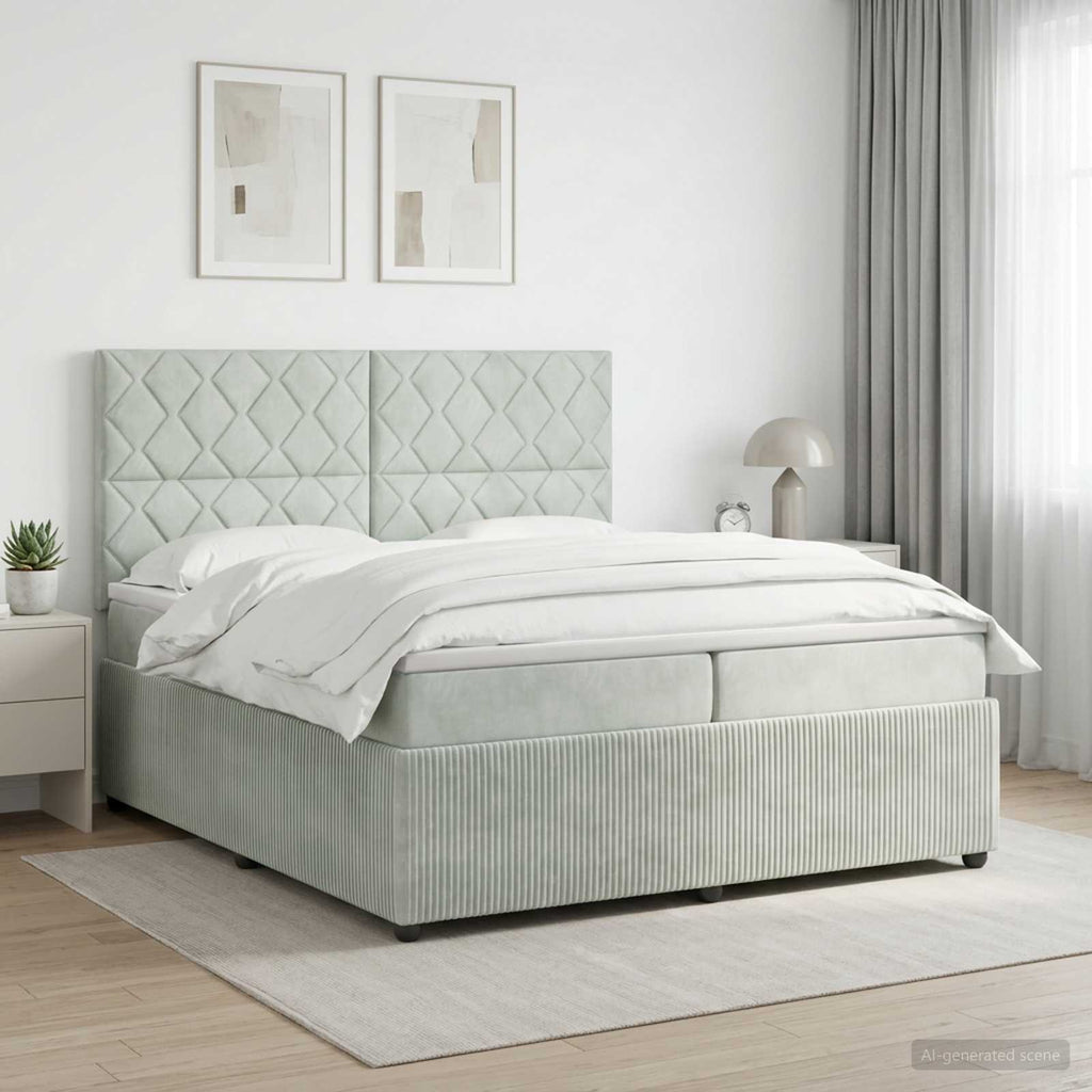 vidaXL Łóżko kontynentalne z materacem jasnoszary 200 x 200 cm Welur