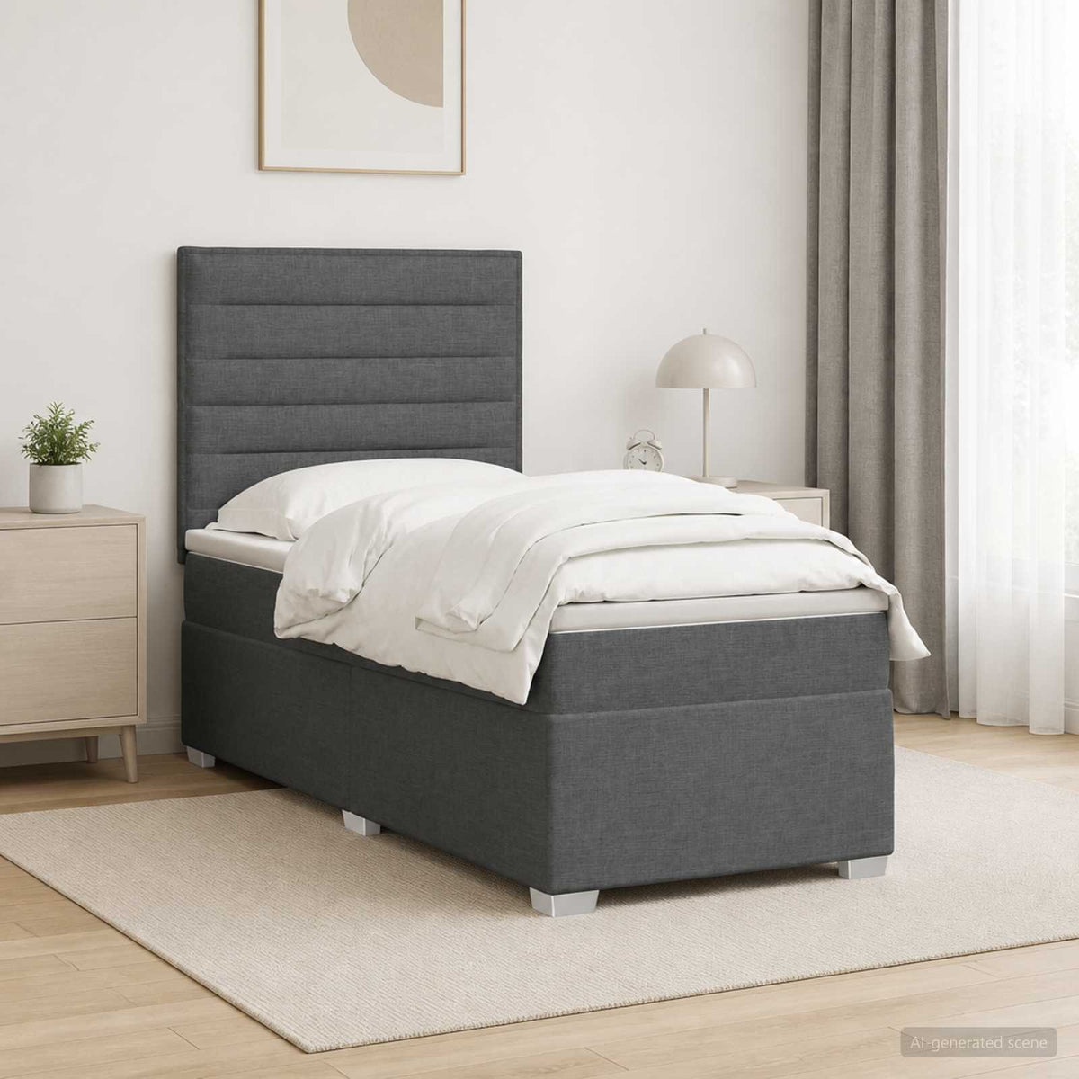 vidaXL Łóżko kontynentalne z materacem ciemnoszary 90 x 200 cm tkanina