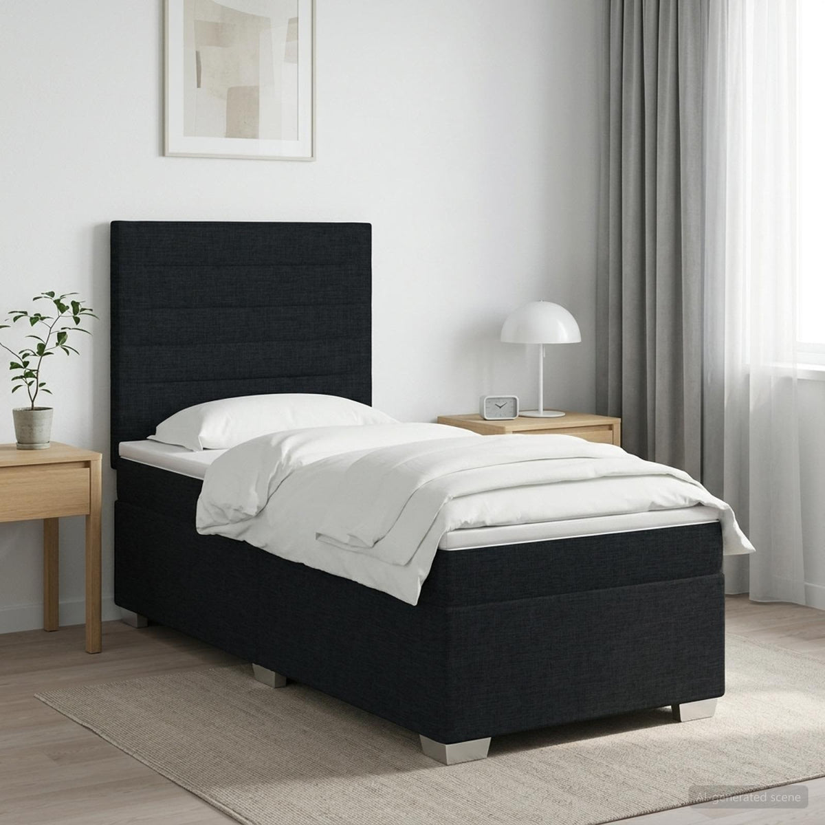 vidaXL Łóżko kontynentalne z materacem Czarny 100 x 200 cm tkanina