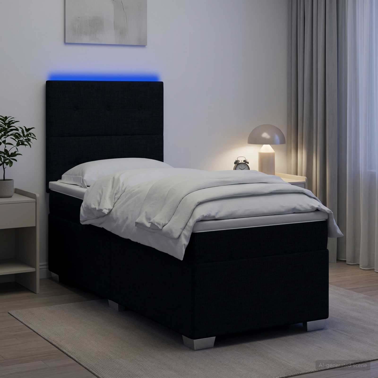 vidaXL Łóżko kontynentalne z materacem Czarny 100 x 200 cm tkanina