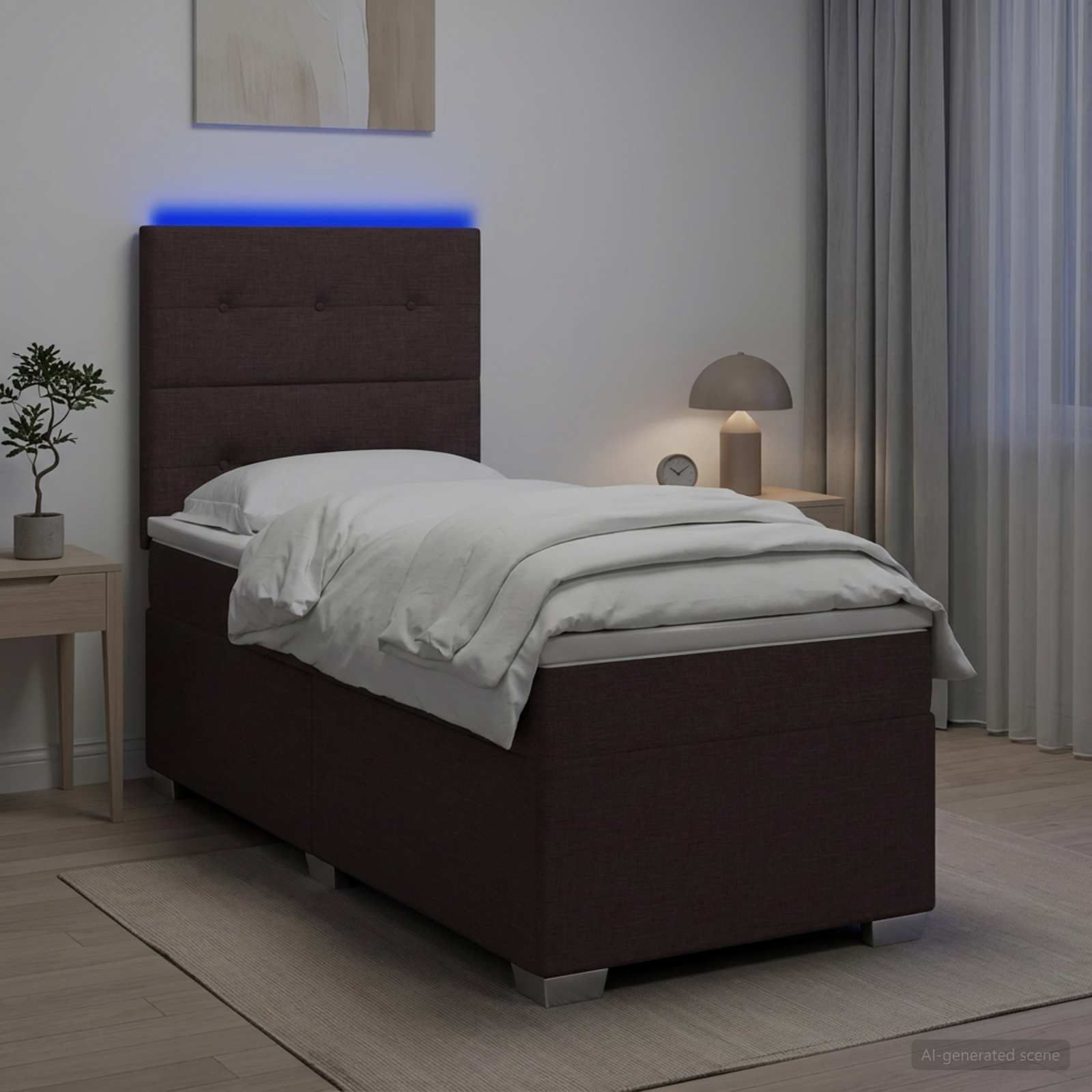 vidaXL Łóżko kontynentalne z materacem Ciemny brąz 90 x 200 cm tkanina