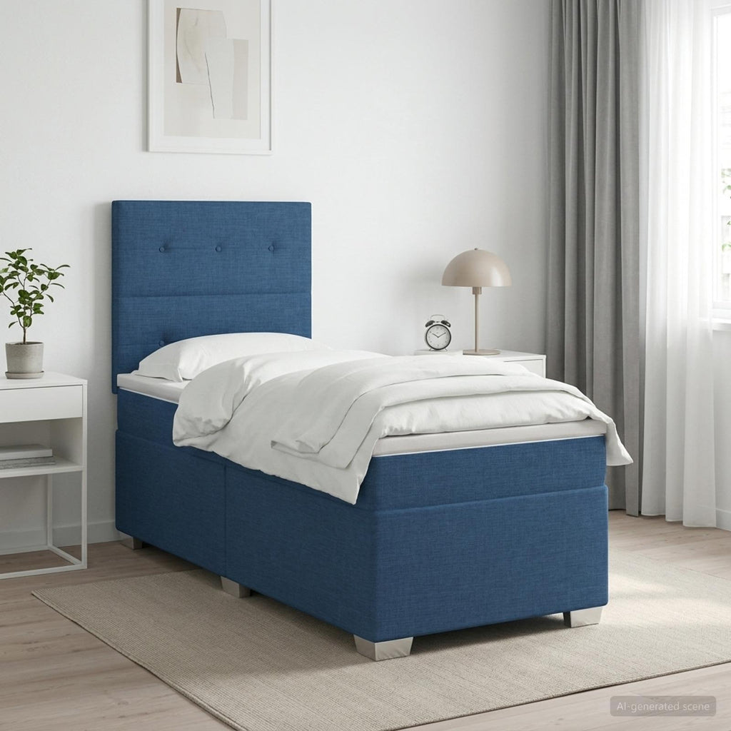 vidaXL Łóżko kontynentalne z materacem niebieski 90 x 200 cm tkanina