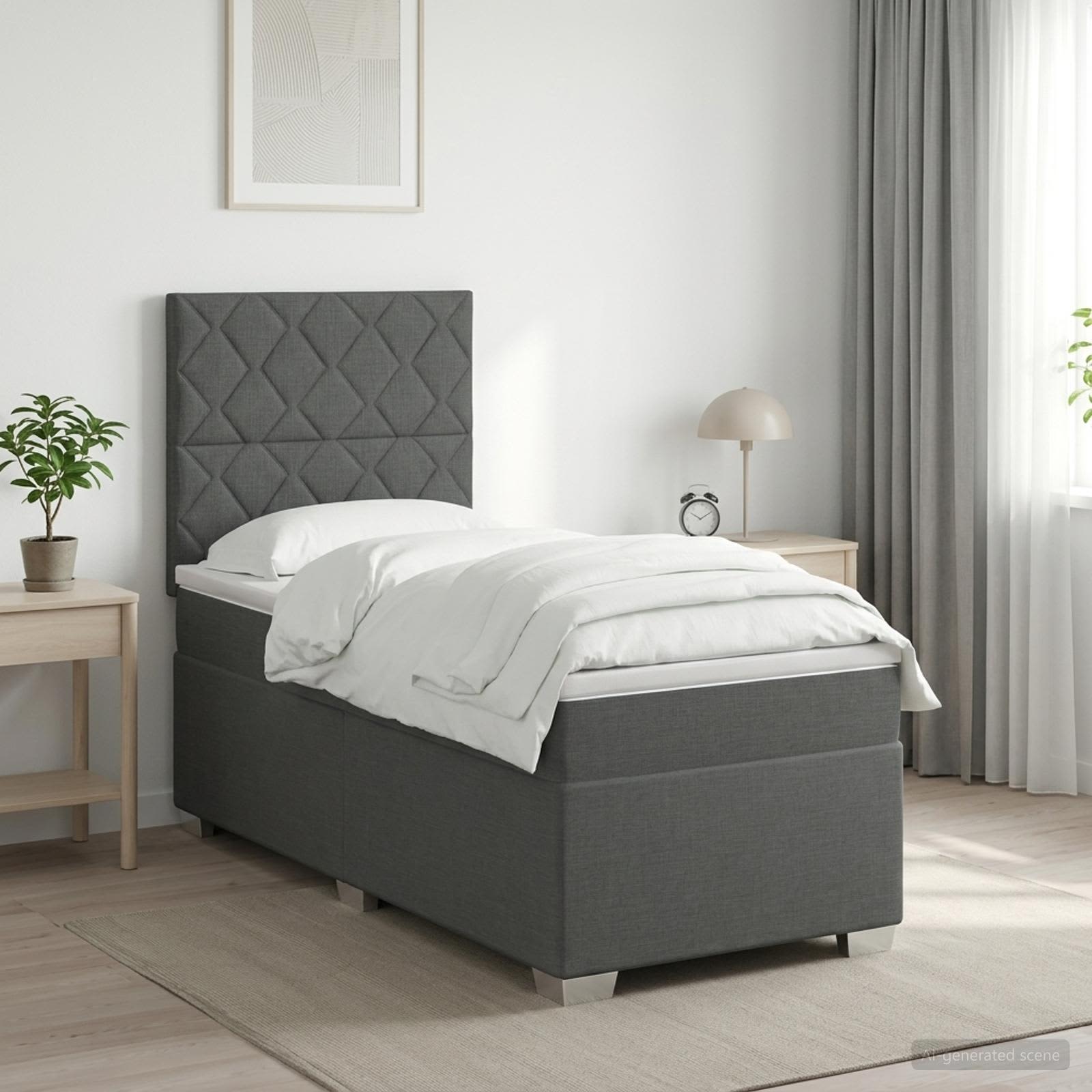 vidaXL Łóżko Box Spring z materacem i LED ciemnoszary 90 x 190 cm