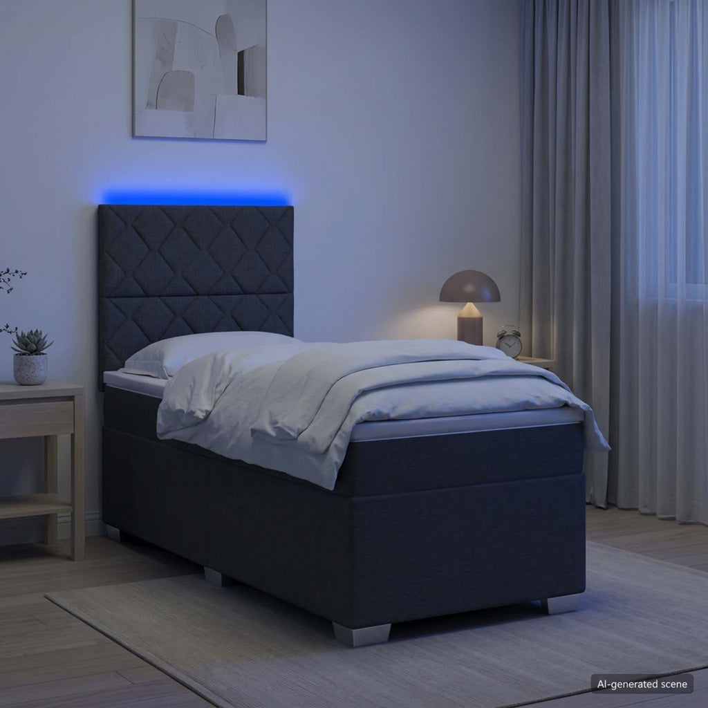 vidaXL Łóżko Box Spring z materacem i LED ciemnoszary 90 x 190 cm