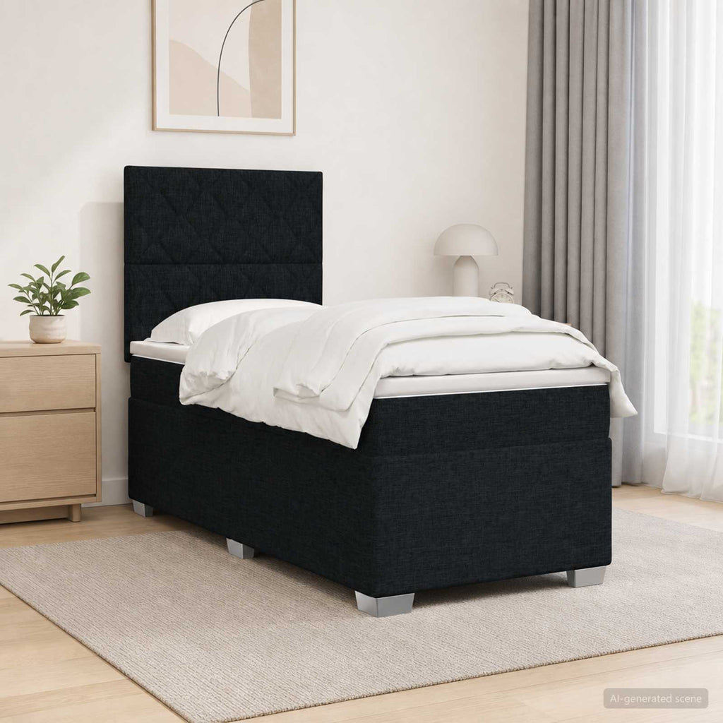 vidaXL Łóżko kontynentalne z materacem Czarny 80 x 200 cm tkanina