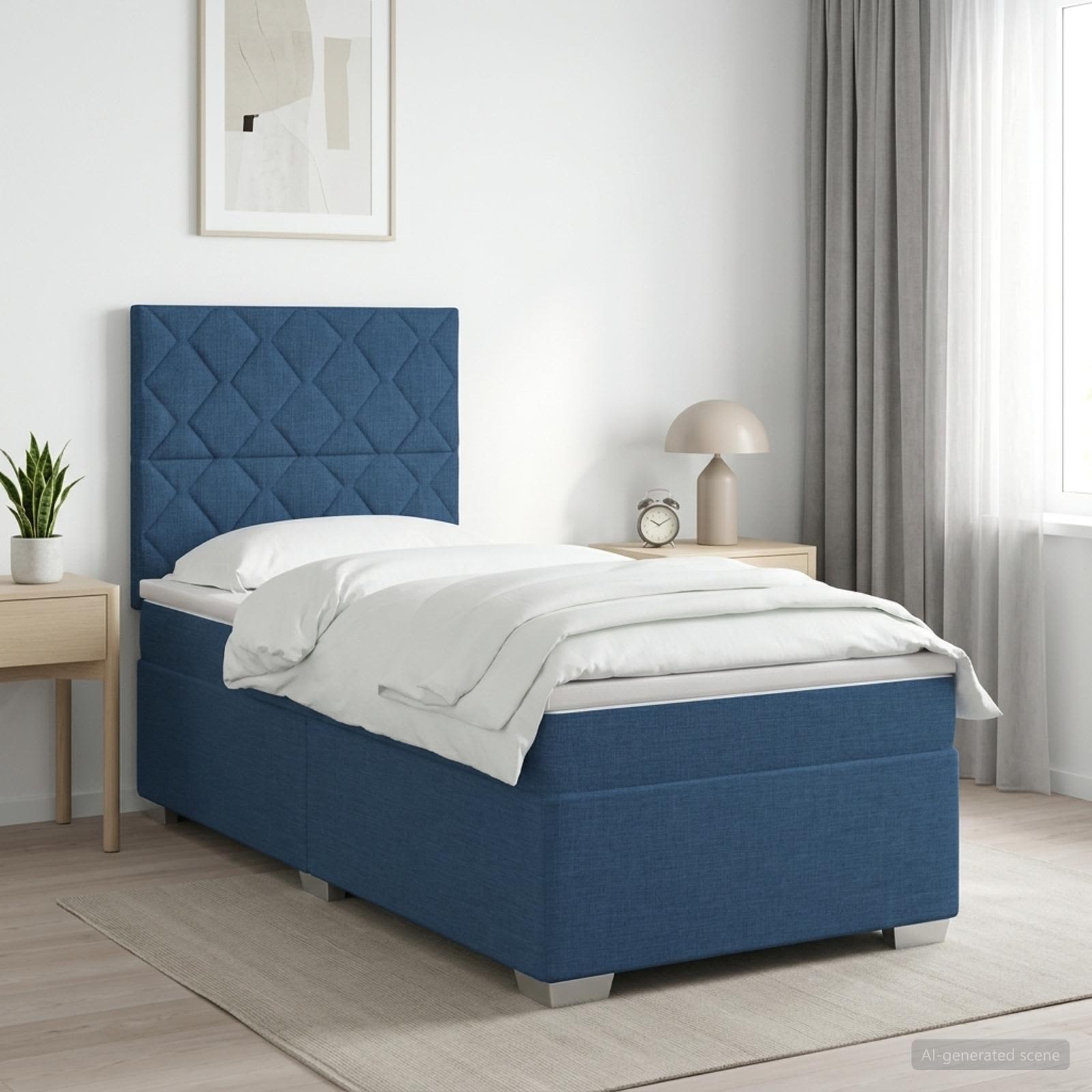 vidaXL Łóżko kontynentalne z materacem niebieski 90 x 190 cm tkanina