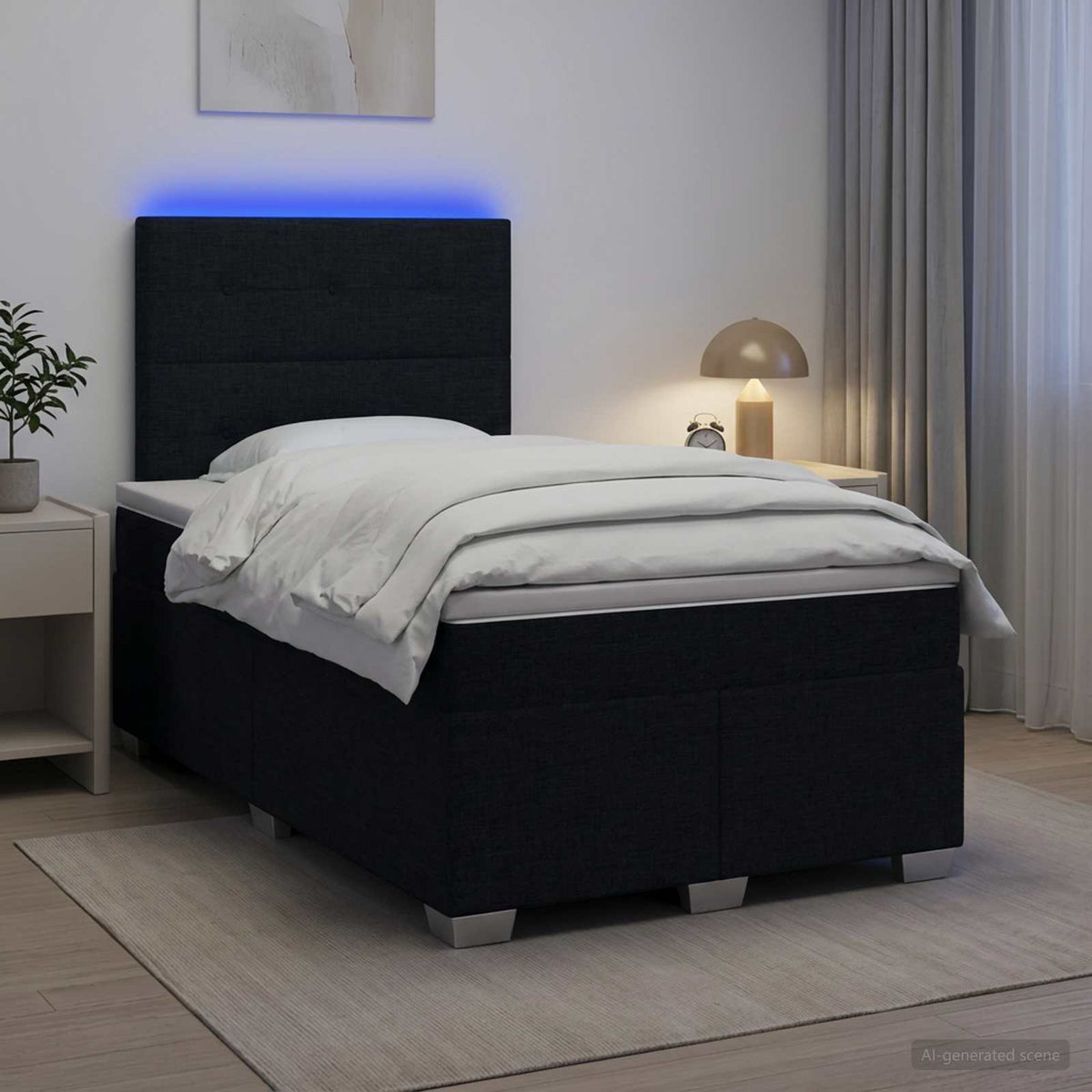 vidaXL Łóżko kontynentalne z materacem Czarny 120 x 200 cm tkanina