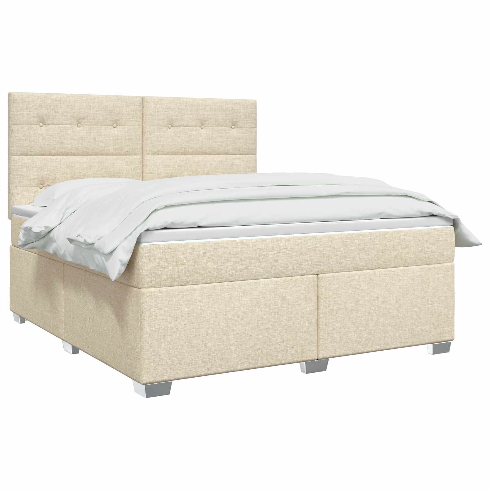 vidaXL Łóżko kontynentalne z materacem kremowy 160 x 200 cm tkanina