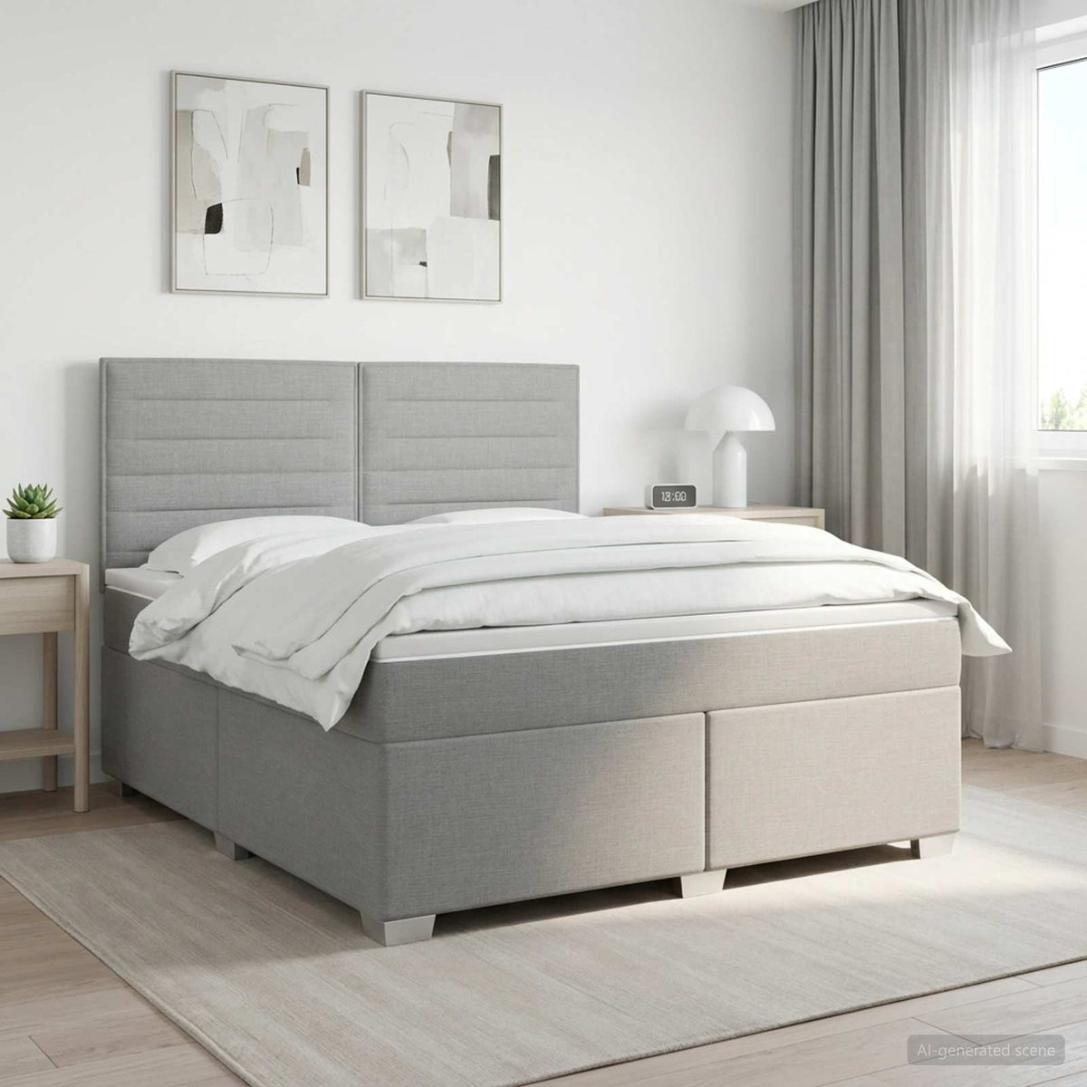 vidaXL Łóżko kontynentalne z materacem jasnoszary 160 x 200 cm tkanina