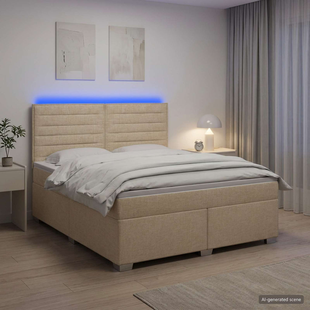 vidaXL Łóżko kontynentalne z materacem kremowy 140 x 190 cm tkanina