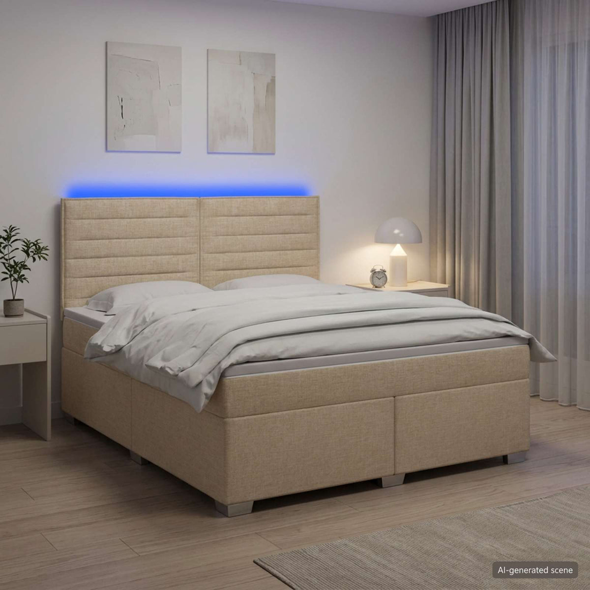 vidaXL Łóżko kontynentalne z materacem kremowy 140 x 190 cm tkanina