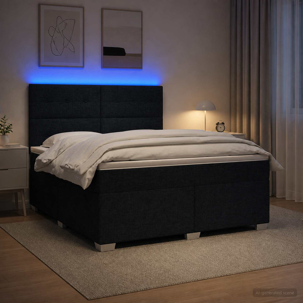 vidaXL Łóżko kontynentalne z materacem Czarny 180 x 200 cm tkanina