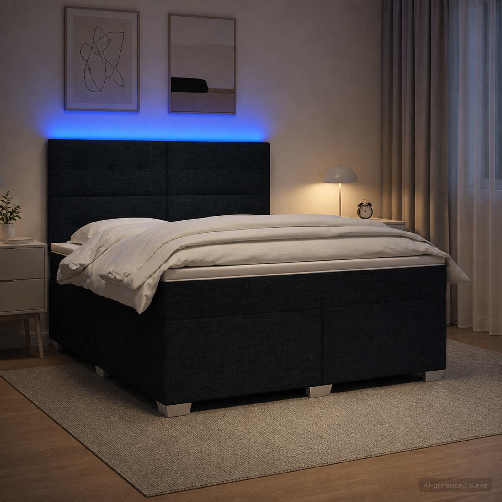 vidaXL Łóżko kontynentalne z materacem Czarny 180 x 200 cm tkanina